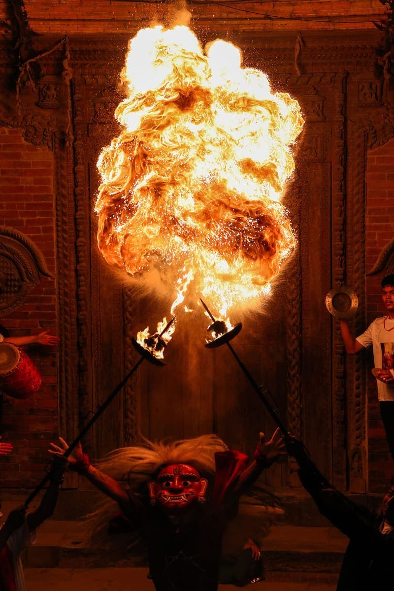 Tihar — butter lamps on a Patan doorstep